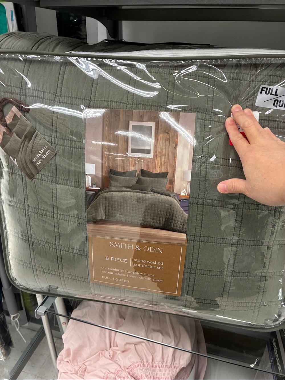 Olive Green Stone-Washed Comforter Set - Full/Queen